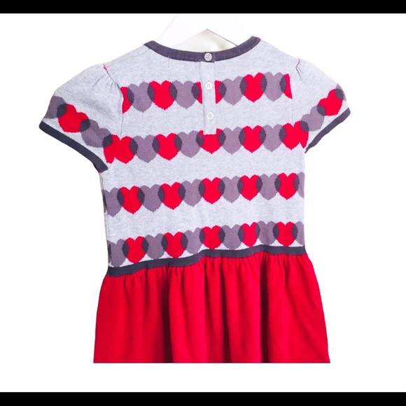 PEKKLE Heart Print Cotton Knit Dress With Cap Sleeves Red/Grey Girls Size 10Y - Picture 7 of 8